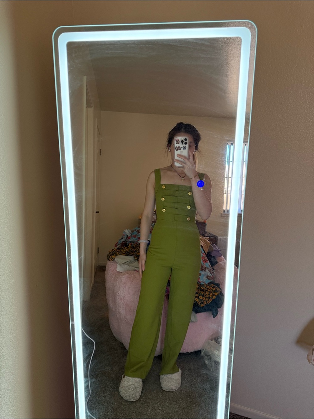 Sleeveless Olive Green Button-Front Jumpsuit